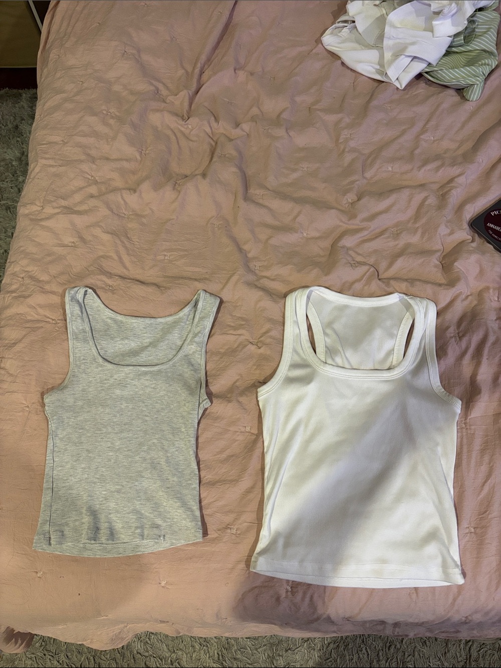 Basic Ribbed Tank Tops - White & Light Heather Gray